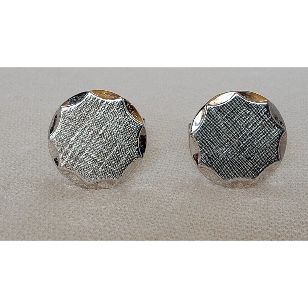Vintage Anson Faceted Edge Round Mid Century Modern Cufflinks